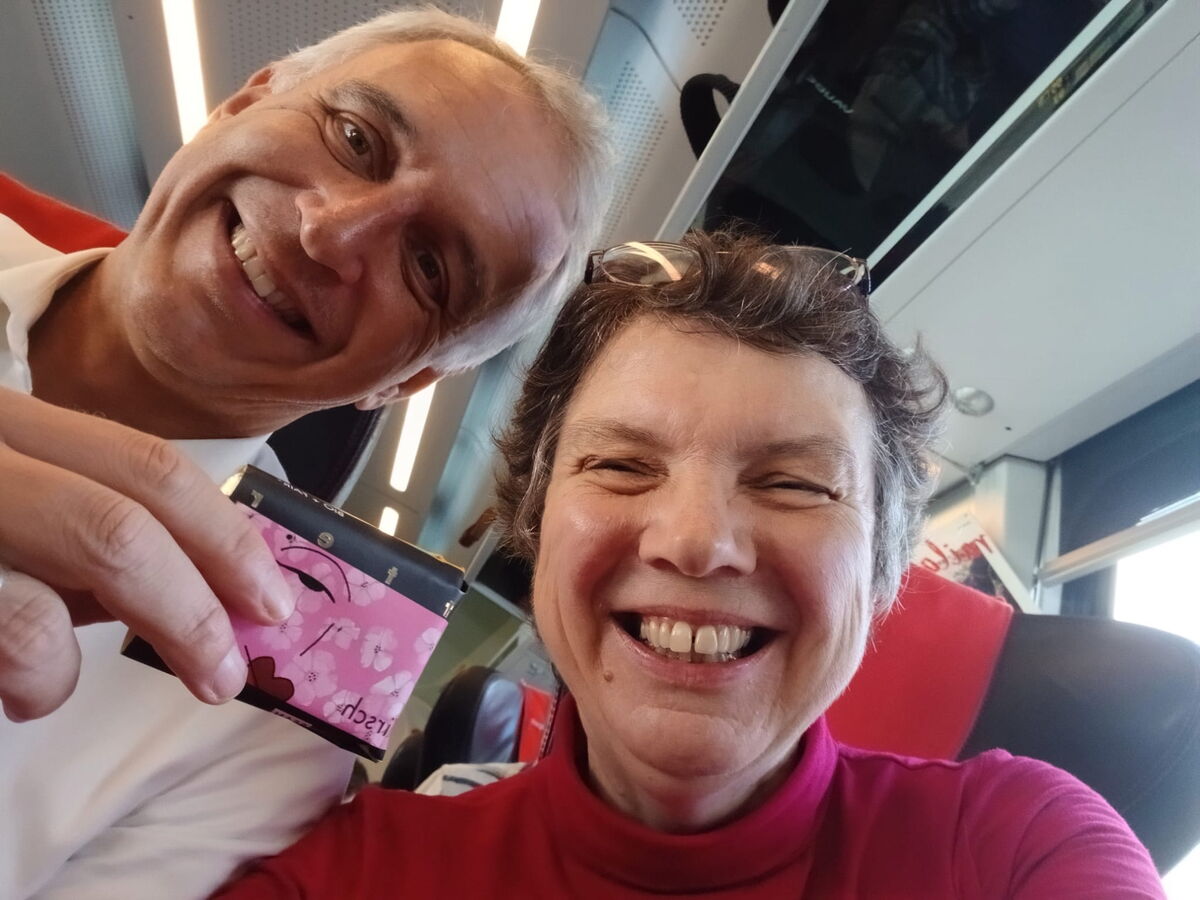 Selfie im Zug während der Tour