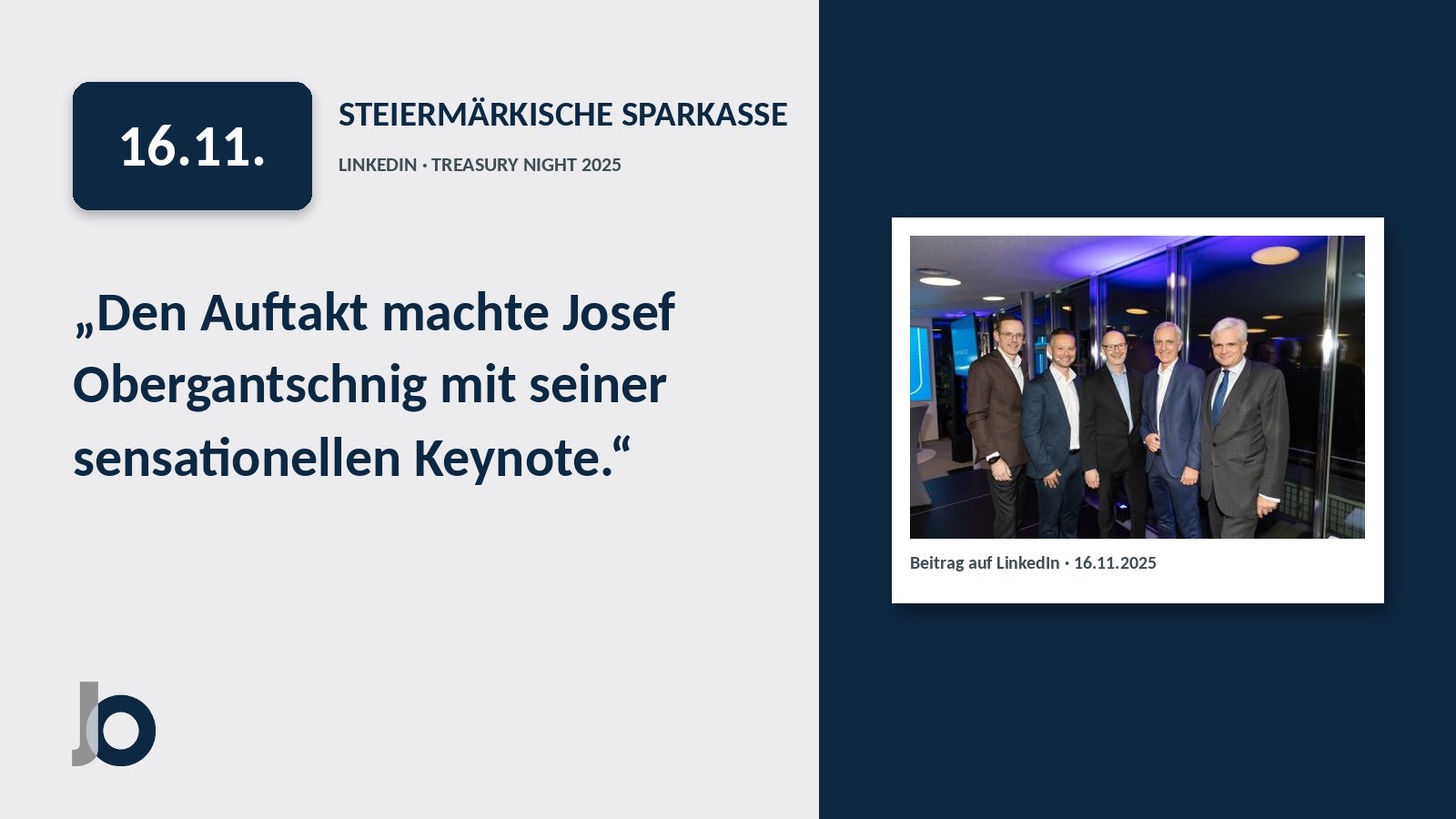 Beitrag der Steiermärkischen Sparkasse zur Treasury Night 2025 auf LinkedIn