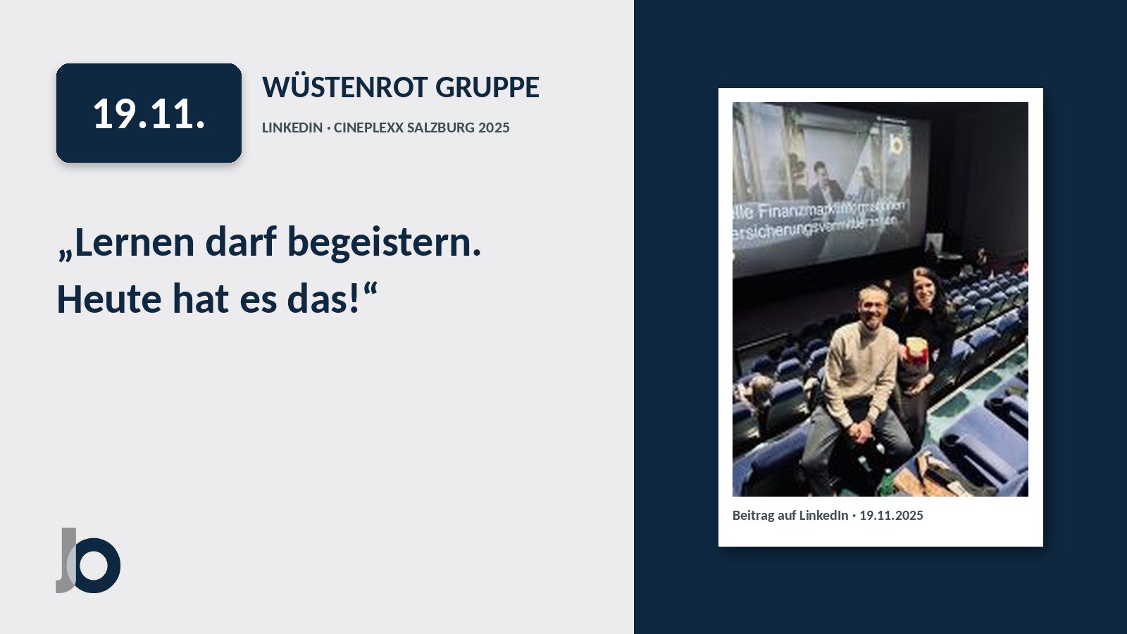 Beitrag der Wüstenrot Gruppe zum Seminar im Cineplexx Salzburg auf LinkedIn